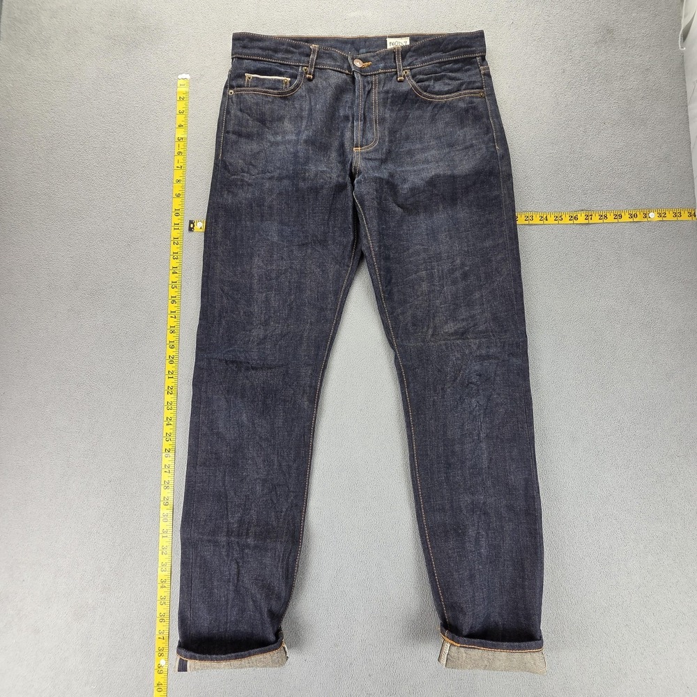 Selvedge Jeans Mens Blue Dark Wash Honeycomb Button Fly ModNine Fits 34x32 - Picture 1 of 16